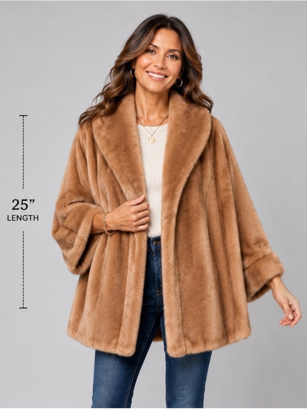 Women’s Vintage Tissavel of France Faux Fur Plush Teddy Cape with Pockets